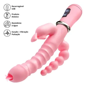 Vibrador Triplo Love ponto g anus vagina flexível silencioso grande USB